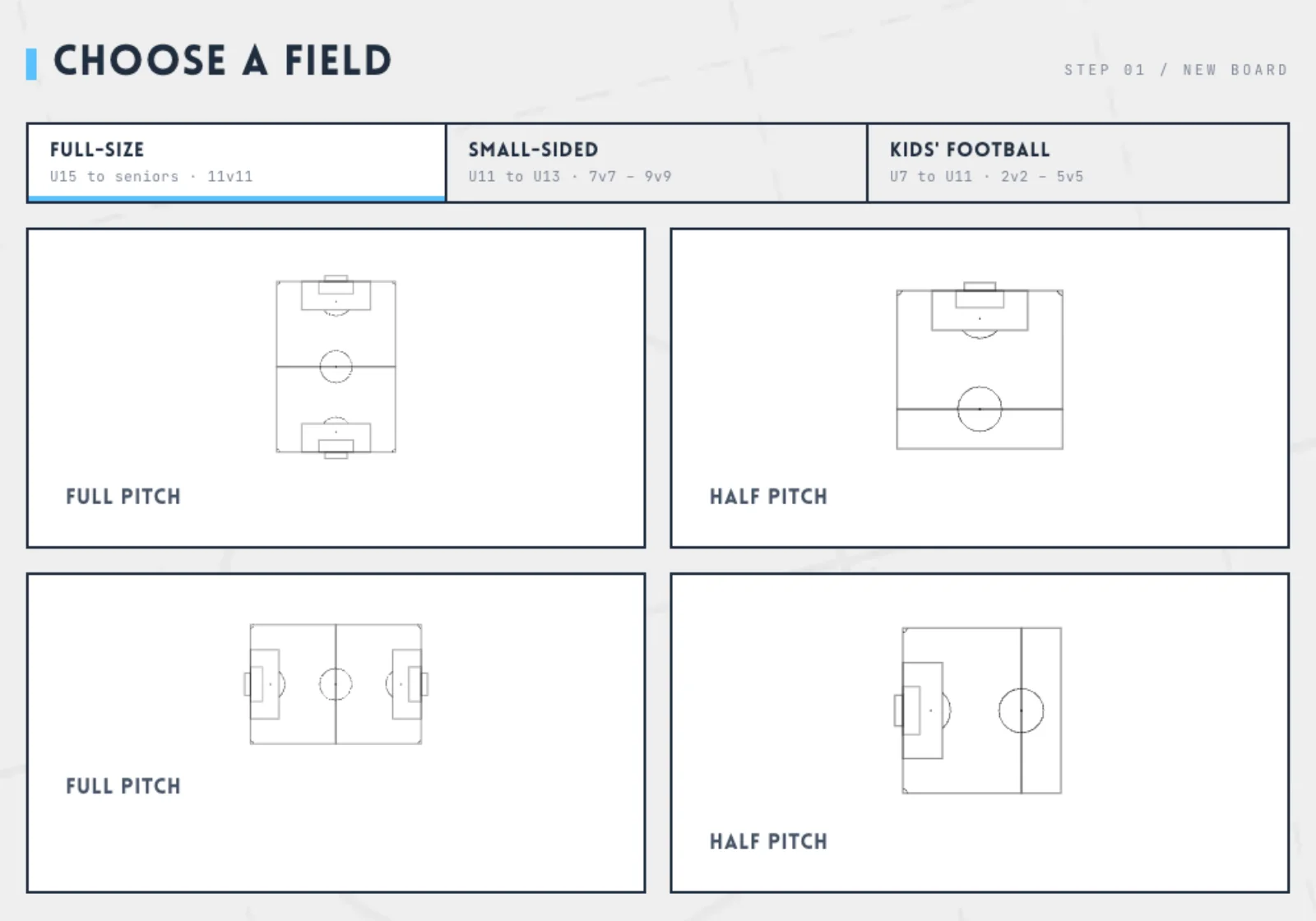 Pitch selector, full-size: full and half pitch, portrait and landscape