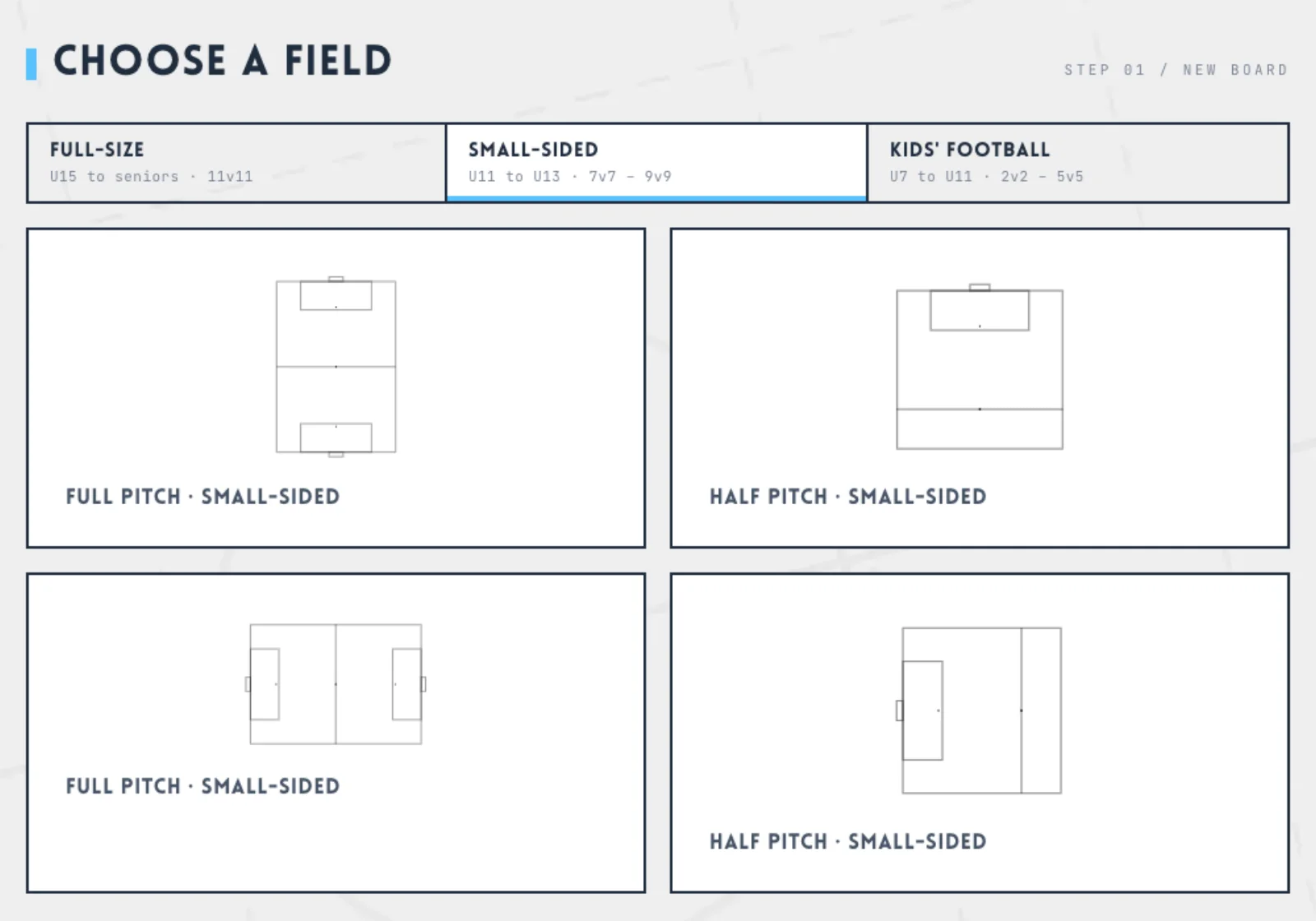 Pitch selector, small-sided for 7v7 to 9v9