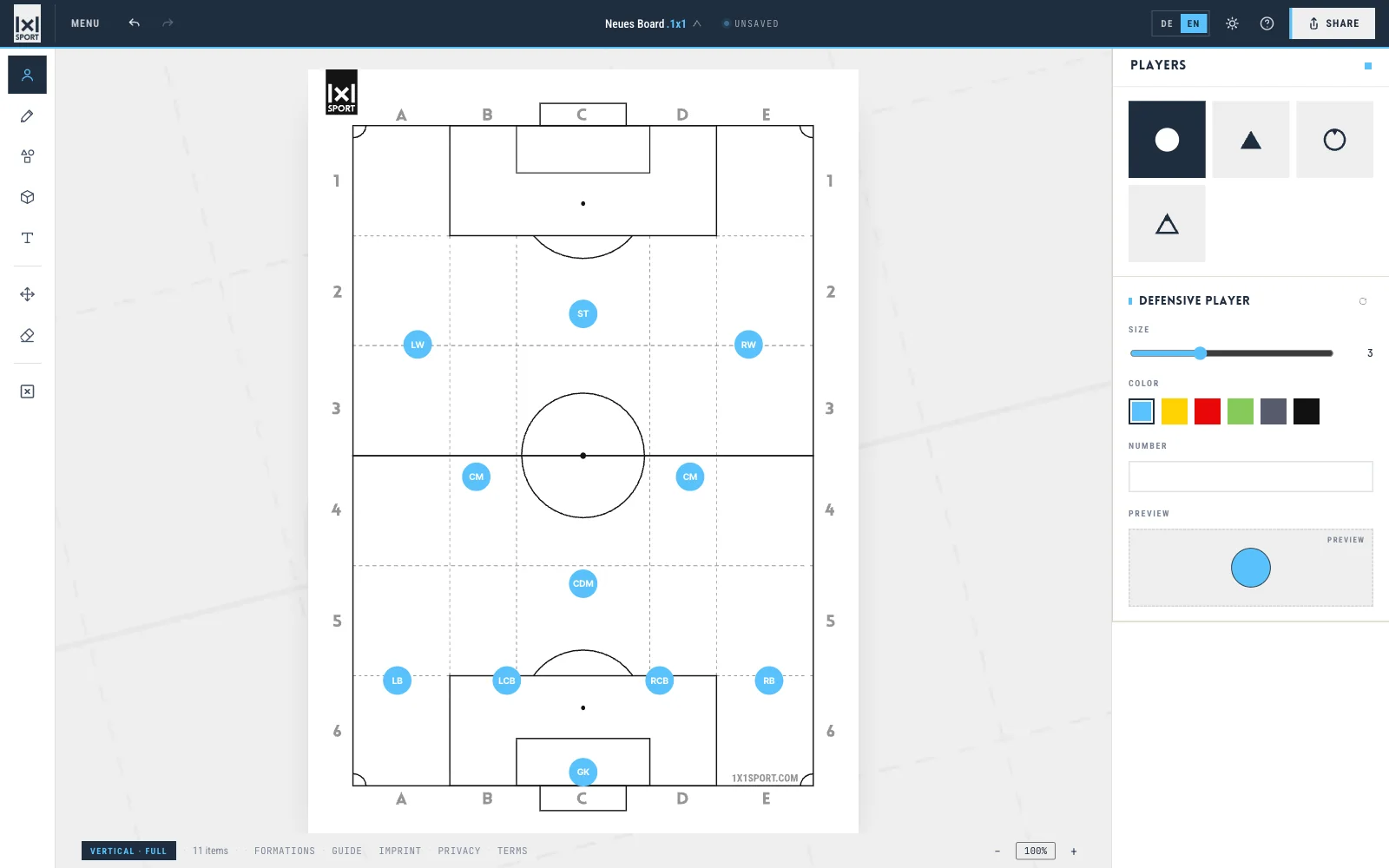 Inserted 4-3-3 formation with position codes