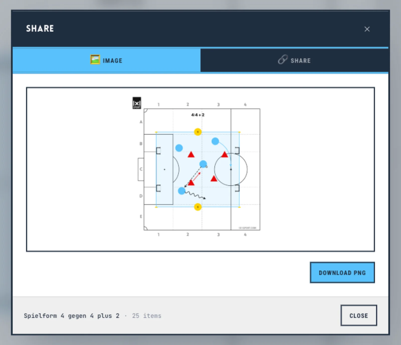 Share dialog, Image tab: preview and download PNG