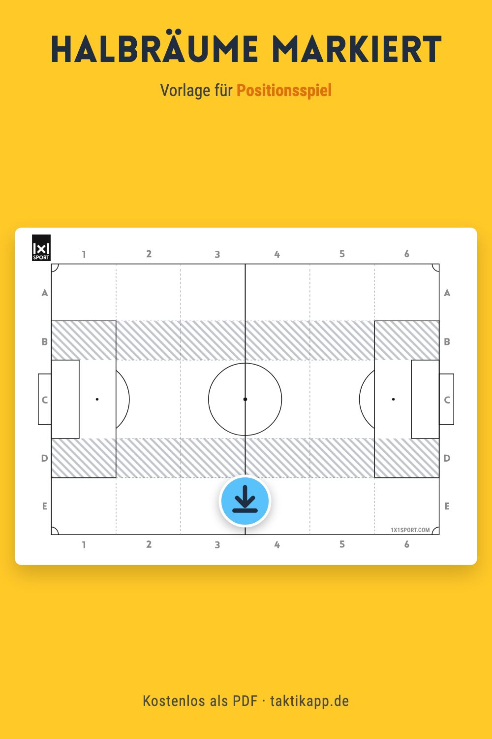 Fußballfeld mit markierten Halbräumen – Vorlage zum Download