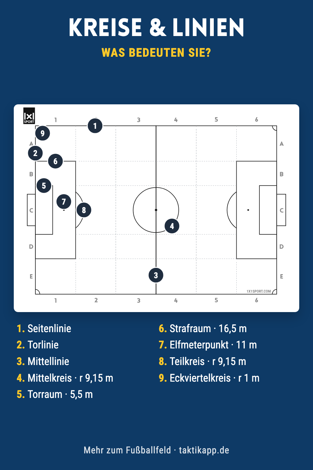 Was bedeuten die Kreise und Linien auf dem Fußballfeld?