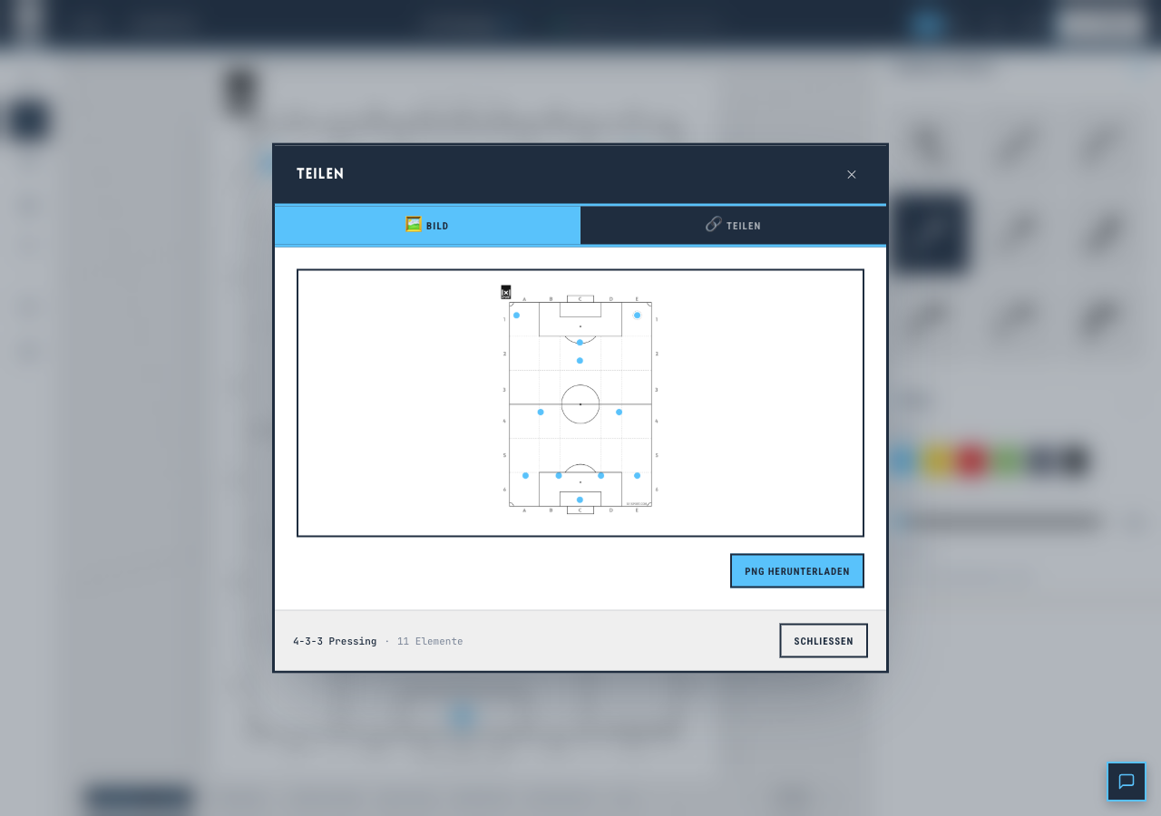 Fußball-Übung als PNG-Bild exportieren und per Link teilen